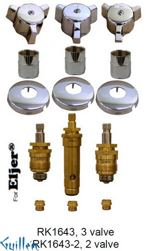 JER RK1643;; __ 3; Rebuild kit with 3 knob w/ 3 prong handle; in Chrome