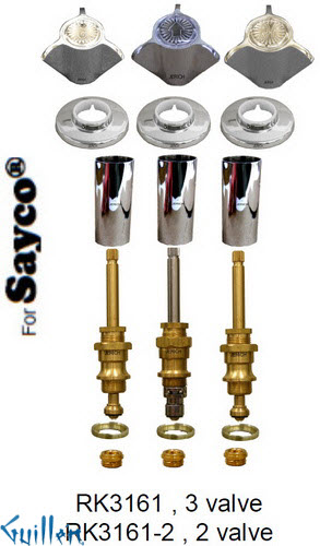 JER RK3161;; __ 3; Rebuild kit with 3 knob w/ 3 prong handle; in Chrome