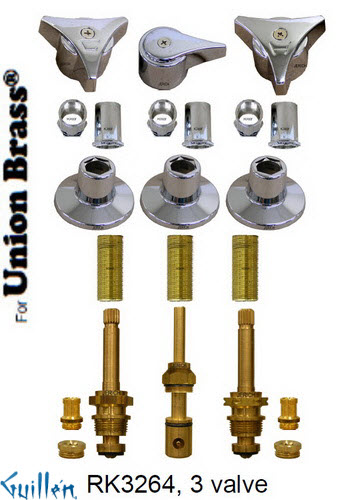 JER RK3264;; __ 3; Rebuild kit with 3 knob w/ 3 prong handle; in Chrome