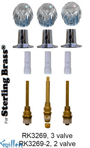 JER RK3269;; __ 3; Rebuild kit with 3 knob acrylic handle; in Chrome