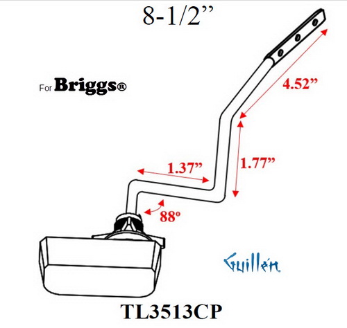 JER TL3513CP;;__ ; toilet trip lever 8-1/2in arm; in Chrome