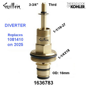 Kohler 1636783;;__ 3-3/4in Thrd; Diverter cartridge for K-11748; in Unfinish; Replaces 1081410