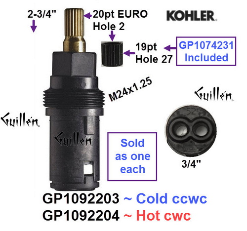Kohler GP1092203;;;__ 2-3/4in; 20pt; Cold wwecw; 1/4 turn plastic cartridge; in Unfinish ; ; Replaces 1092203;