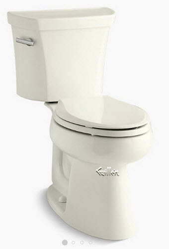 Kohler K-3979-96; Highline (R); Comfort Height (R) two-piece elongated 1.6 gpf toilet with Class Five (R); flush technology and left-hand trip lever; in Biscuit