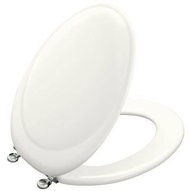 Kohler K-4615-CP-0; Revival (R) toilet seats with Polished Chrome hinges; in White ; in 83295-0 ; in 85330-CP-0