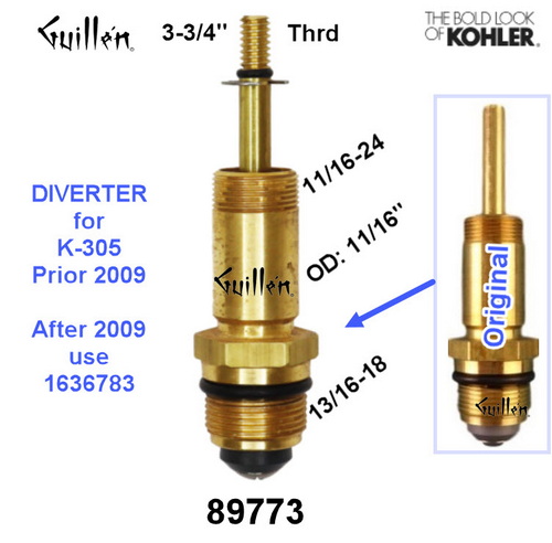 Kohler 89773;;__ 3-3/4in Thrd; Diverter cartridge for K-305 and KR-305 series prior to 2009; in Unfinish