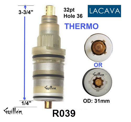 Lacava R039; 3-3/4in 32pt; thermostatic cartridge; in Unfinish for 0142, 0645, 1445, 1545, 1546, 2845, 2846
