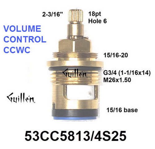La Toscana 53CC5813.4S25;__ 2-3/16in 18pt; Cold ccwc; 1/4 Turn brass ceramic cartridge for volume control; in Unfinish