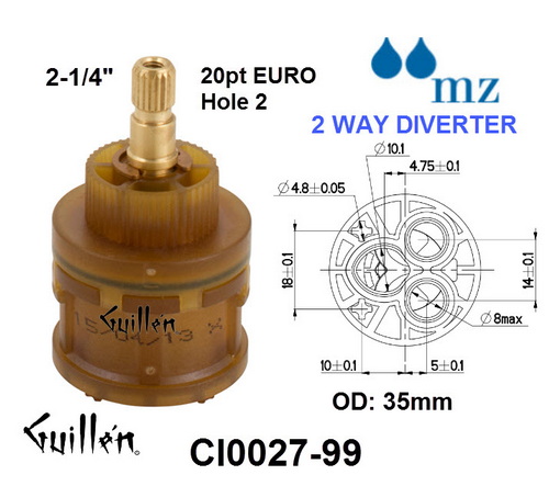 MZ CI0027-99;;__ 2-1/4in 20pt; Diverter cartridge 2 way; in Unfinish