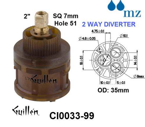 MZ CI0033-99;;__ 2in SQ; Diverter cartridge 2 way; in Unfinish