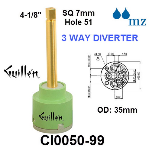 MZ CI0050-99;;__ 4-1/8in SQ; Diverter cartridge 3 way; in Unfinish
