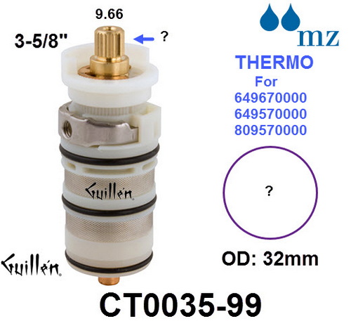 MZ CT0035-99;;__ 3-5/8in 24pt; Thermostatic Cartridge for 649670000 649570000 and 80957000; in Unfinish