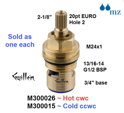 MZ M300015;;__ 2-1/8in 20pt; Hot cwc; 1/4 turn brass ceramic cartridge; in Unfinish