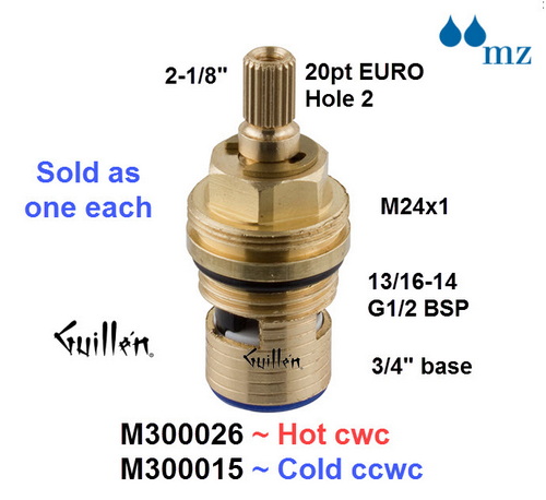 MZ M300026;;__ 2-1/8in 20pt; Cold ccwc; 1/4 turn brass ceramic cartridge; in Unfinish