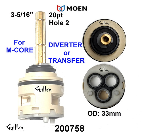 Moen 200758; M-Core;__ 3-5/16in 20pt; Diverter cartridge; in Unfinish