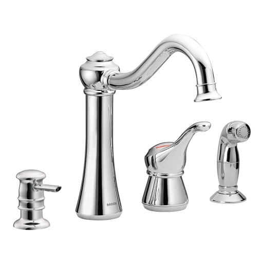 Moen 87770; Corrine; single-handle lever kitchen faucet w/protege side spray and matching soap dispenser repair replacement technical part breakdown