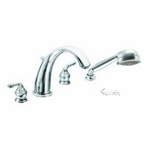 Tech T956 Moen Trim kit for 2 handle Roman tub with built-in hand shower diverter repair replacement technical part breakdown