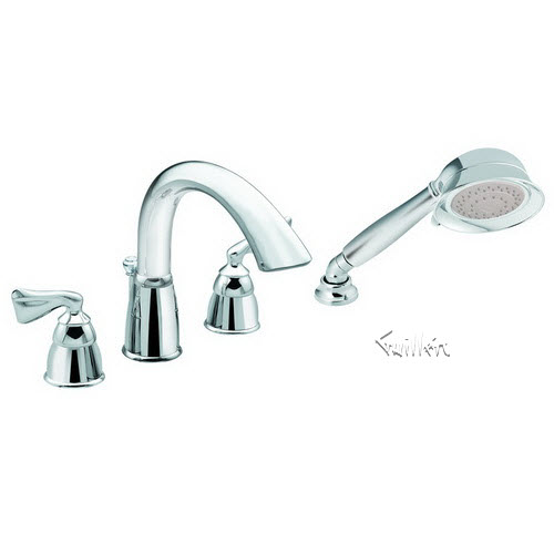 Tech T985 Moen Trim kit for 2 handle Roman tub with built-in hand shower diverter repair replacement technical part breakdown