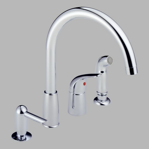 Peerless P188900LF-SD; Apex; single handle widespread kitchen waterfall with soap dispenser with sidespray repair replacement technical parts breakdown; in Unfinish