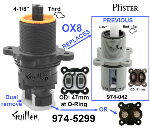 Price Pfister 974-5299; ; shower cartridge pressure balance with orange ring 0X8 cartridge; in Black   39698-0700; Replaces 974-042; 974-529; 974-321; 974-3210
