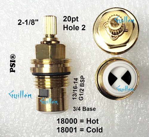 PSI 18001;;__ 2-1/8in 20pt; Cold ccw 1/4 brass ceramic cartridge; in Unfinish; ; Replaces 5418; 18000 for hot