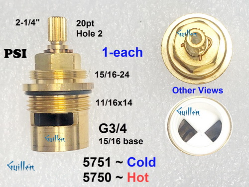 PSI 5751;;__ 2-1/4in 20pt; Cold ccwc 1/4 Turn brass ceramic cartridge; in Unfinish