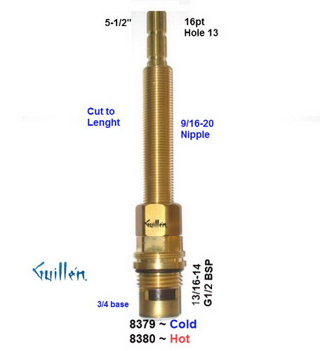 PSI 8380;;__ 5-1/2in 16pt; Hot cwc 1/4 Turn brass ceramic cartridge; in Unfinish