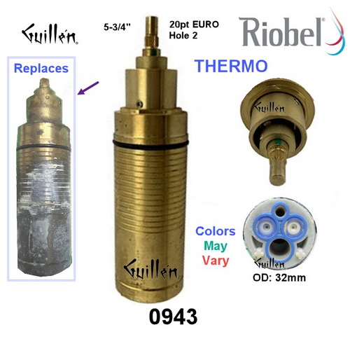 Riobel 0943;;__ 5-3/4in 20pt; Thermostatic cartridge with pin; in Unfinish; SO-943