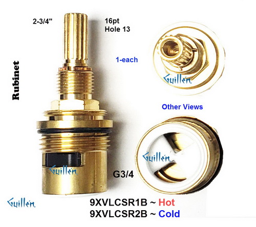 Rubinet 9XVLCSR2B;;__ 2-3/4in 16pt; Cold CCWC 1/4 turn brass ceramic cartridge; in Unfinish