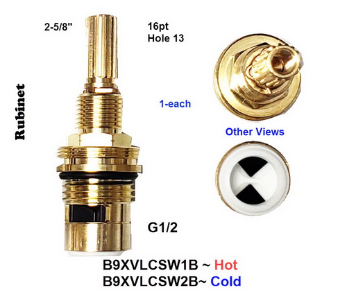 Rubinet 9XVLCSW2B;;__ 2-5/8in 16pt; Cold CW 1/4 turn brass ceramic cartridge; in Unfinish