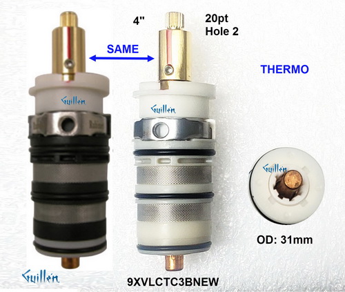 Rubinet 9XVLCTC3BNEW;;__ 4in 20pt; Thermostatic Cartridge 1/2 valve new style model D two screw locking design; ; 1/2 inch New style model D two screw locking design thermostatic cartridge; in Unfinish