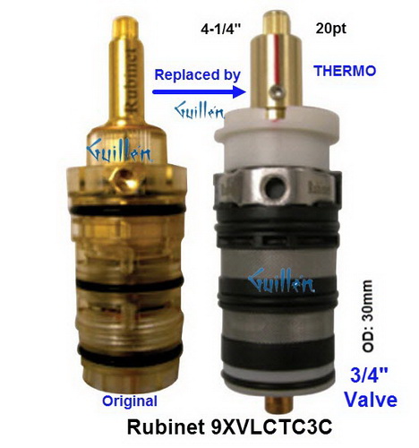 Rubinet 9XVLCTC3CNEW;;__ 4-1/4 20pt; Thermostatic Cartridge 3/4 valve new style model D two screw locking design; in Unfinish