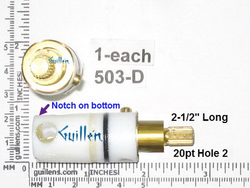 Sepco 503-D;;__ 2-1/2in 20pt; Diverter cartridge for wall shower valve; in Unfinish