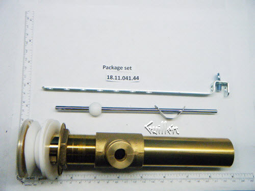 Sigma 18.11.041.44; ; lavatory pop-up drain assembly fits 1-1/2 hole 1-1/4 o.d. x 8 with overflow holes flange and stopper solid brass; in Gold PVD
