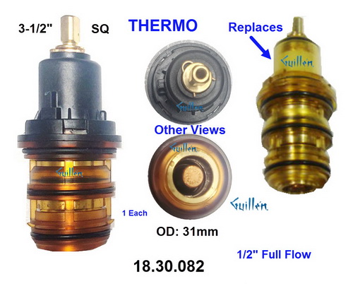 Sigma 18.30.082;__ 3-1/2in SQ ; 1/2 inch full flow thermostatic cartridge for bath shower; in Unfinish