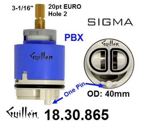 Sigma 18.30.865; ; pressure bSigma 18.30.865;;__ 3-1/16in 20pt; Pressure balance cartridge for 400 builder rough valve for tub shower faucet; in Unfinishalance cartridge for 400 builder rough valve for tub shower faucet; in Unfinish