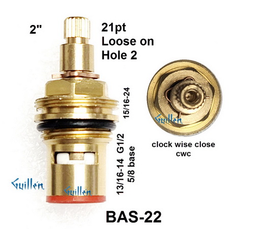 Sunico BAS-22;__ 2in; 21pt; Hot cwc 1/4 turn brass cartridge ceramic; in Unfinish