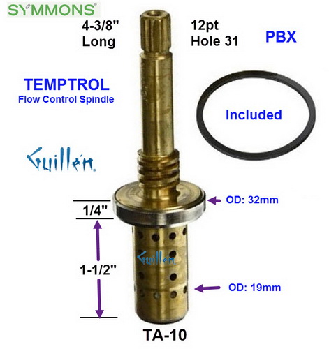 Symmons TA-10; Temptrol;__ 4-3/8in 12pt; Pressure balance cartridge flow control spindle; in Unfinish