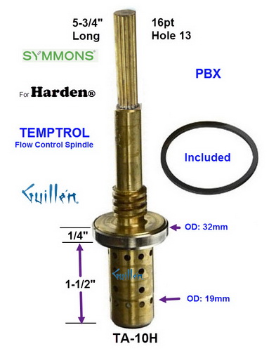 Symmons TA-10H; Harden Temptrol;__ 5-3/4in 16pt; pressure balance cartridge spindle for Harden Industries.; in Unfinish