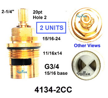 THG 4134-2CC;;__ 2-1/4in 20pt; Pair of 1/4 turn brass ceramic cartridges 3/4 valve; in Unfinish