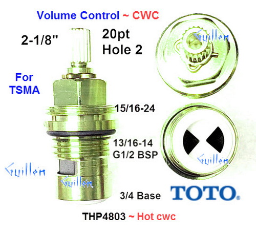 Toto THP4803;__ 2-1/8in 20pt; Hot ccw 1/4 brass ceramic cartridge volume control for TSMA; in Unfinish; Replaces THU4600; 818005707