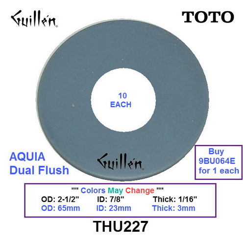 Toto THU227; Aquia; dual flush toilet flapper seal disc 2 1/2 od x 7/8 id gasket 1 piece; in Red Or Grey