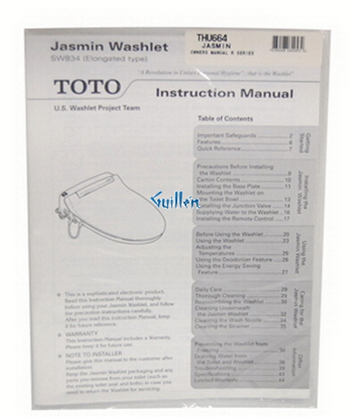 Toto THU664; S300; washlet manual toilet seats; in Unfinish