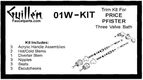 TPC 01W-KIT; Price Pfister; 3 acrylic windsor handle bath old valve rebuild kit trim and compression cartridge; in Chrome