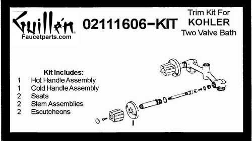 TPC 02111606-KIT; Kohler; 2 handle Trend prior 1980 bath valve rebuild kit trim and cartridge; in Chrome