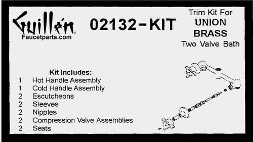 TPC 02132-KIT; Union Brass; 2 handle bath valve rebuild kit trim and cartridge; in Chrome