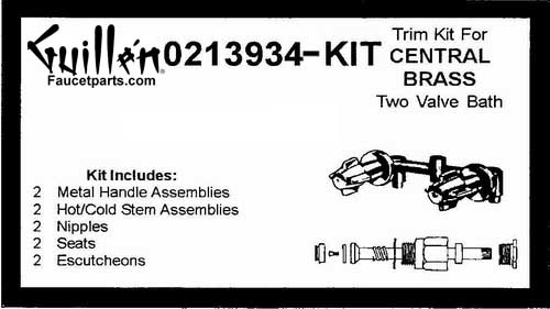 TPC 0213934-KIT; Central Brass; 2 metal handle bath shower valve rebuild kit trim and cartridge; in Chrome