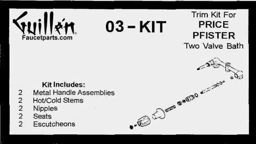 TPC 03-KIT; Price Pfister; 2 metal handle verve bath old valve rebuild kit trim and compression cartridge; in Chrome