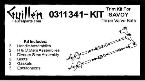 TPC 0311341-KIT; Savoy; 3 metal cross handle bath old valve rebuild kit trim and cartridge; in Chrome