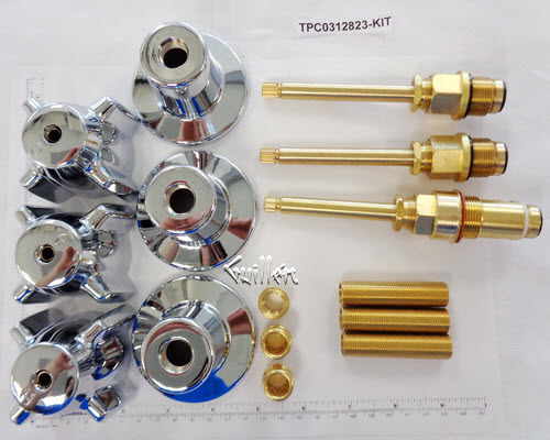 TPC 0312823KIT; Central Brass; 3 metal handle bath valve rebuild kit trim and cartridge; in Chrome